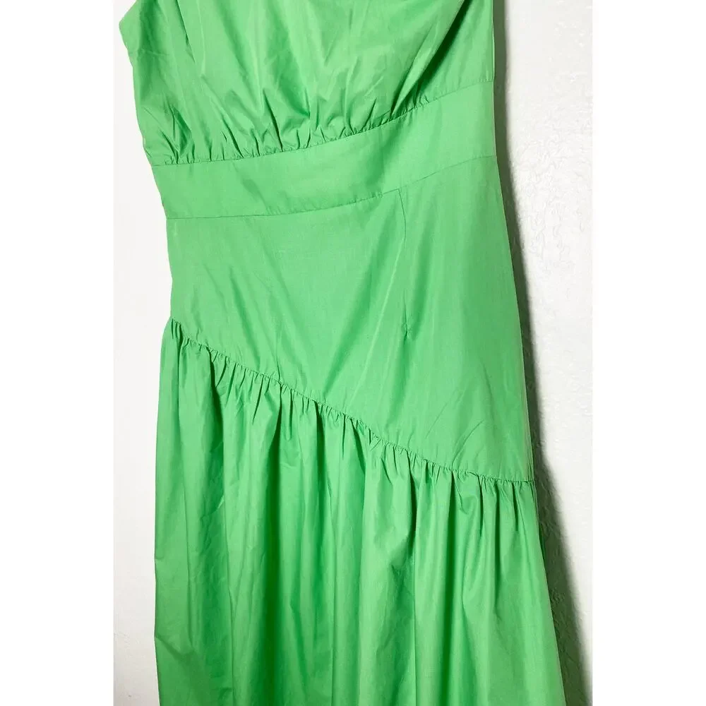 Lalavon Women's Green One Shoulder Tie Dress Midi Tiered Summer Vacation Flowy L